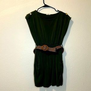 Green Day dress with brown belt